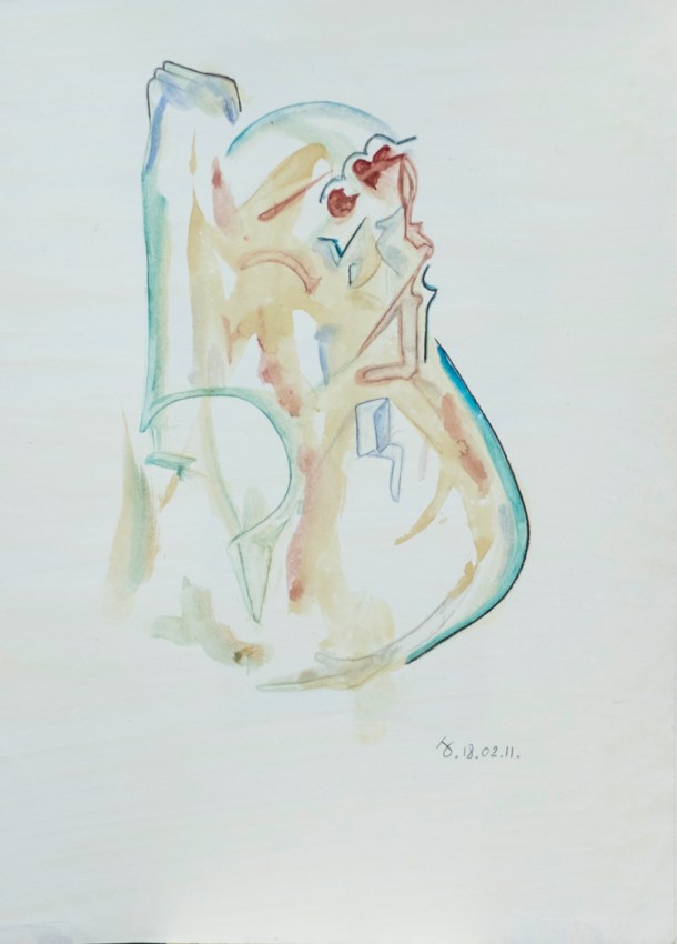 Aquarelle s/papier enduit 27x38. 18/02/2011.