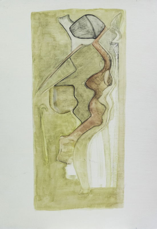 Aquarelle s/papier enduit 23,5x33,5 cm. signé au dos. 2008.