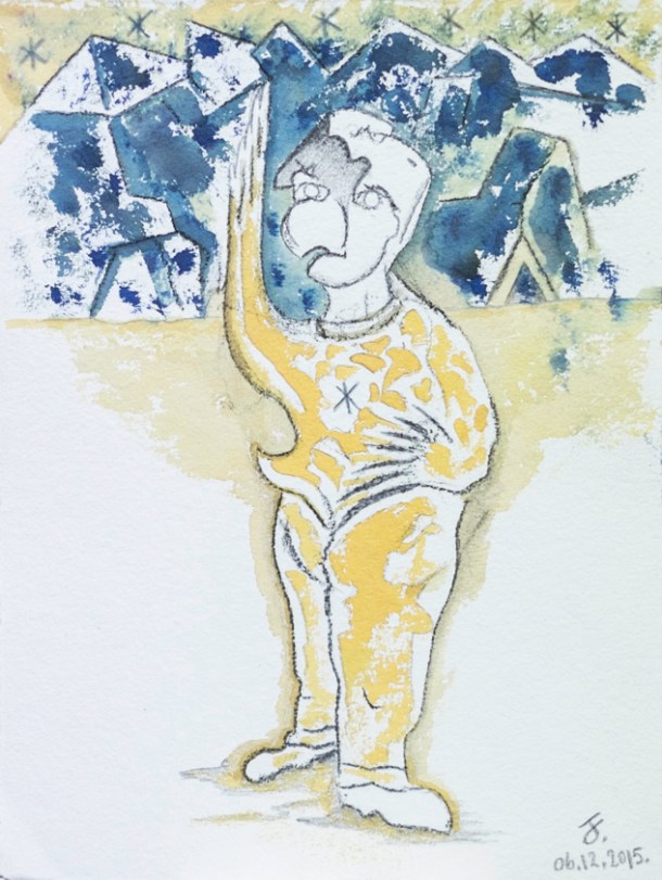 aquarelle, café et pierre noire. 25x33 cm. 06/12/2015.