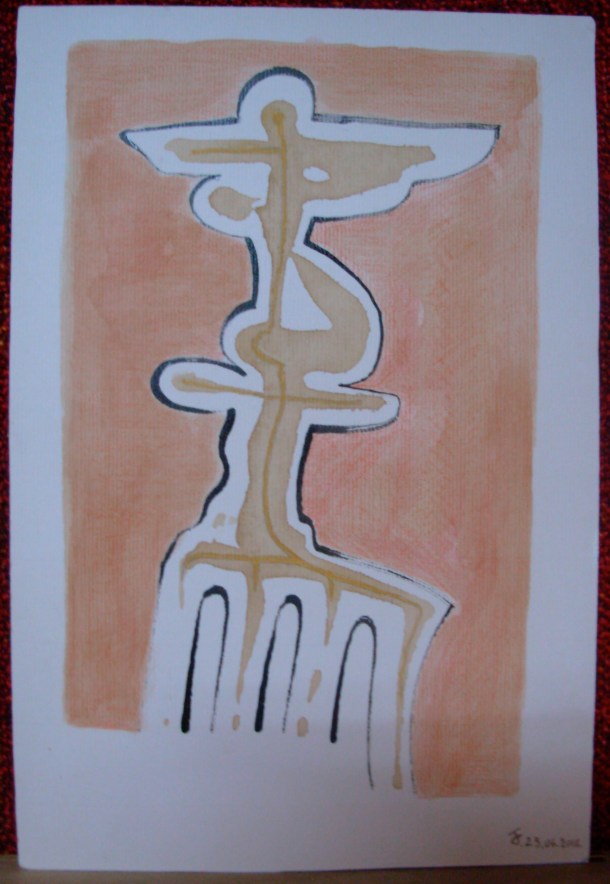 aquarelle, encre et café s/carton Ingres 20,5 x 30,5 cm. 23. 06. 2016.